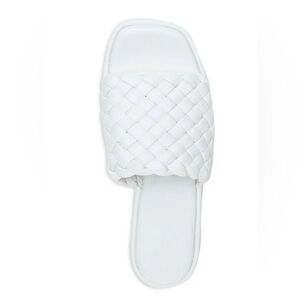 VINCE • White Cushioned Woven Rumi Leather Slide Sandals • Size: 9